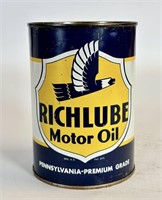 Vintage Richlube Pure Penn Motor Oil Quart Can