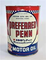 Vintage Preferred Penn Motor Oil Can - No Top