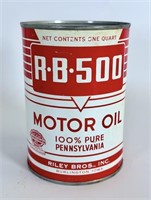$$ NOS Riley Bros RB 500 Motor Oil Can- FULL
