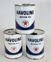 Three Texaco Havoline Motor Oil 1 Quart Cans