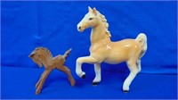 (2) Horses Porcelain & Wood ( Unmarked )