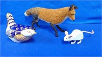 Royal Crown Derby Bird, Cast Mouse & Stuffed Fox