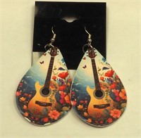 Funky Guitar Flowers Composite Earrings 2-Sided