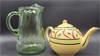 Vtg. Green Swirl Tea Pitcher & German Teapot