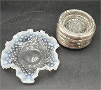 Glass Coasters Sterling and Fenton Hobnail Dish