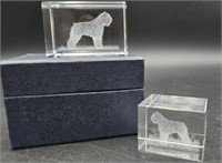 Vintage Clear Glass Laser Etched Dog Paperweights