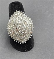 Rhodium Plated Sterling Silver and Diamond Ring