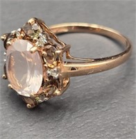 10K  Rose Gold, Rose Quartz, Amethyst/Diamond Ring