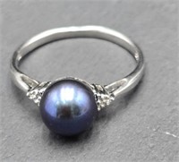 Striking Sterling Dark Blue Freshwater Pearl Ring