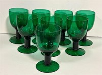 Emerald Green Glass Goblet Set of 8 - 7" tall