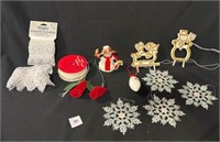 Christmas Ornament Lot-snowflakes, ruffle, ribbon
