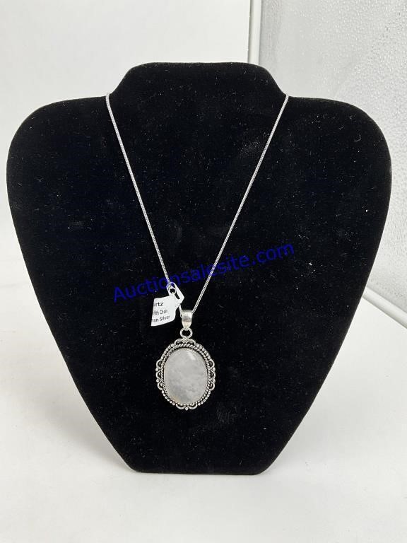 Rose quartz pendant necklace with chain German sil