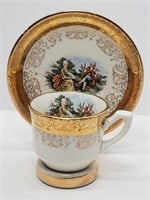 HAND PAINTED 22K GOLD CUP&SAUCER+STAND