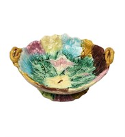 Antique Majolica Footed Bowl With Handles Morning