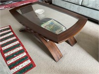 Wood Coffee Table with Glass and Two Side Table
