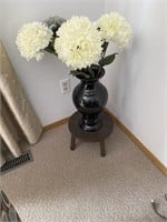 Footstool with Vase & Giant White Faux Hydrangeas