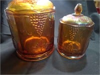 2 Carnival Glass / Lidded Containers Grape Harvest