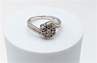 Genuine 6 Diamond Flower Sterling Silver Ring