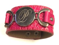 Monogrammed Leather Snap Cuff Bracelet