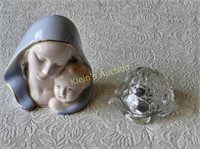 vtg porcelain madonna & baby  & glass turtle salt