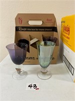 Lot of Glass Goblets 7- Green 7", 6 - Purple 6.5"