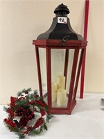 Supersized Wood and Metal Lantern w/ Candles+ 30"H