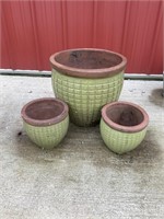 Three Green Stoneware Pots PU ONLY