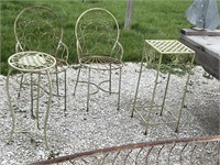 Two Wrought Iron Patio Chairs & 2 Plant Stands PU
