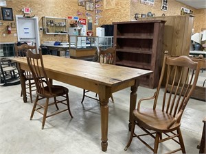 94x31 Primitive Pine Table and 4 Matching Chairs