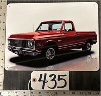 Red Chevy Pickup Metal Advertising Sign