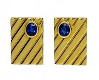 Pair of 18K Gold and Sapphire Cuff Links.