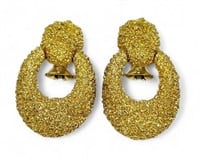18K Yellow Gold Vintage Textured Clip-On Earrings.