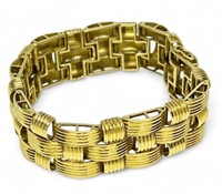 18K Yellow Gold Wide Woven Chain Bracelet.