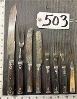 Lot Civil War Era Utensils Fork Knife Carving Set