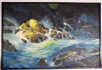 Brunet, Stormy Shoreline, Oil on Canvas