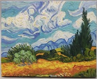 After Van Gogh Wheatfield Cypress, Oil on Canvas