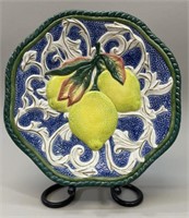 Fitz & Floyd Lemon Motif Majolica Octagonal Plate