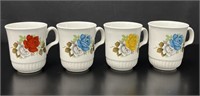 Set of 4 English Floral Ceramic Mugs