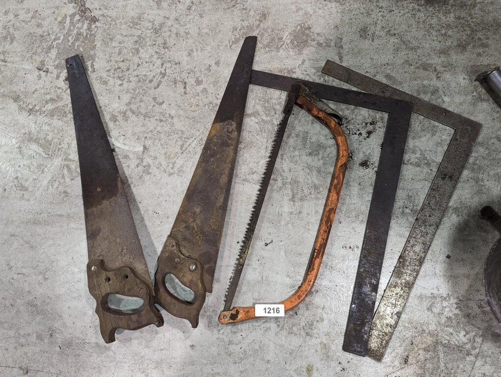(2) Hand Saws, Carpenters Squares, Other