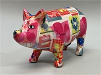 Pottery Made Multi Coloured Pig with Flowers