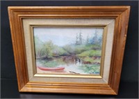 Forest Lake Landscape Oil on Masonite Signed