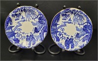 2 Royal Crown Derby, Blue & White Saucers