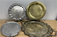 4 Silver Plate & Brass Trays