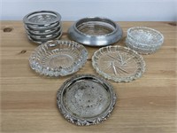 14 Silver Plate Crystal Coaster & Under Plates