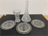 Crystal Finds: Decanter, Vase, & Plates