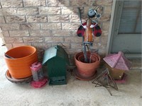 Bird feeder, planters, yard art
