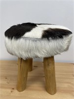 Ayushman Solid Wood Cow Hide Accent Stool