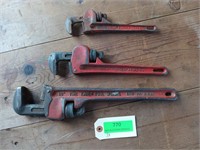 Erie 14" pipe wrench, 10" & 8" pipe wrenches