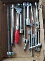 1/2" drive ratchet, sockets, extensions, some