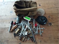 Small canvas bag of assorted wrenches, etc